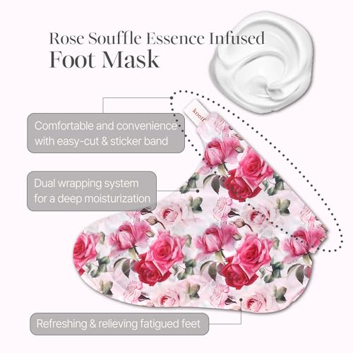 Koelf Rose Petal Satin Foot Mask (10pairs) - Intensive Nourishing Socks, Rose Scented Foot Repair Masks with Peptide, Collagen, Shea Butter, Urea for Silky Smooth Feet, Foot Treatment, Body Mask