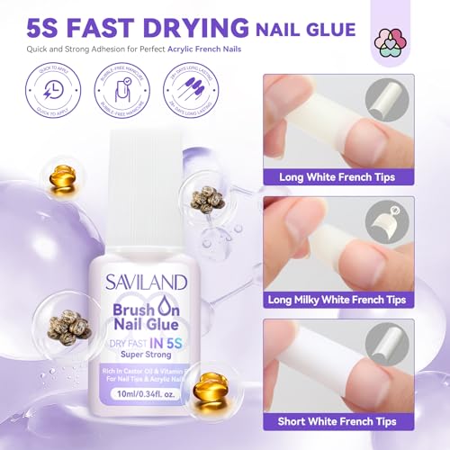 SAVILAND Acrylic Nail Kit: Keratin Acrylic Powder with Castor Oil Vitamin E Nail Primer Nail Glue French Tips Pink Rhinestones Complete Tools Everything for Beginners DIY Home Salon Christmas Gift