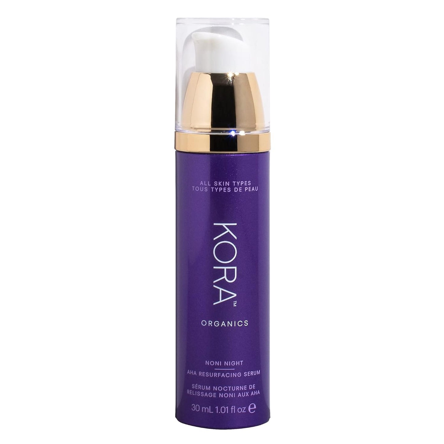 KORA Organics Noni Night AHA Resurfacing Serum, Smooth & Refine, Certified Organic, Cruelty Free, 1.01 fl oz