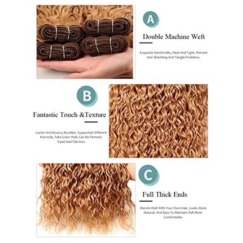 #27 Blonde Bundles Human Hair Kinky Curly Bundles 16 18 20 Inch Honey Blonde Kinky Curly Bundle Human Hair Extensions Unproceesed Virgin Hair 100 Gram Per Bundle 3 Bundle
