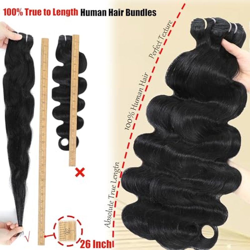 12A Human Hair Bundles Body Wave Thick 3 Bundles 100% Unprocessed Brazilian Virgin Human Hair Quick Weave Real Human Hair Extensions Natural Black 18 20 22 Inch