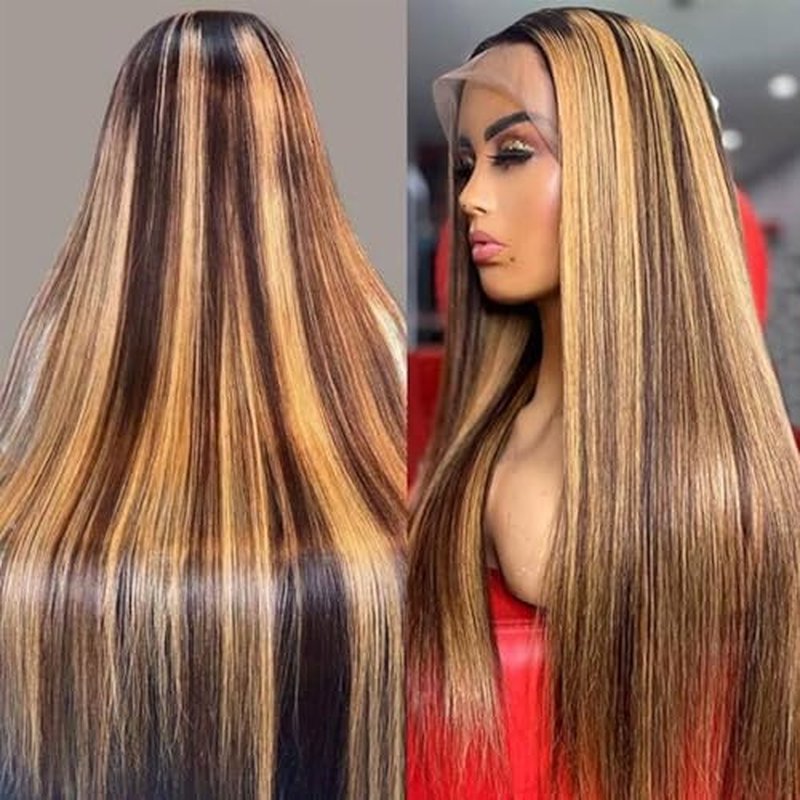 Lemoda Outlet Deal 12A 26Inch Highlight Straight Human Hair Lace Front Wigs 13x4 Ombre 4/27 Lace Frontal Wig 180 Density Virgin Human Hair Wigs Pre Plucked