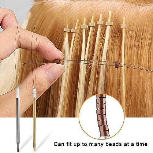 Hair Extension Tool Kit Stainless Steel Pliers Micro Beads Remover Hook Looper Hair Gripper Sectioning Clips Wefting Sewing Salon Barber Accessories (Gold)