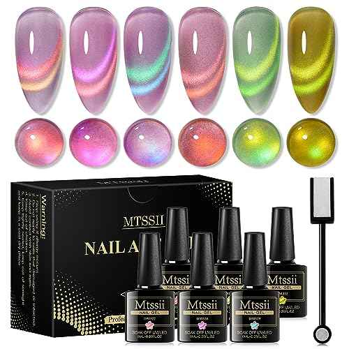 MTSSII Cat Eye Gel Nail Polish Glass Series Magnetic Nail Gel Rainbow Jelly Cateye Pink Purple Translucent UV/LED Nail Polish Nail Art Gifts Set for Women