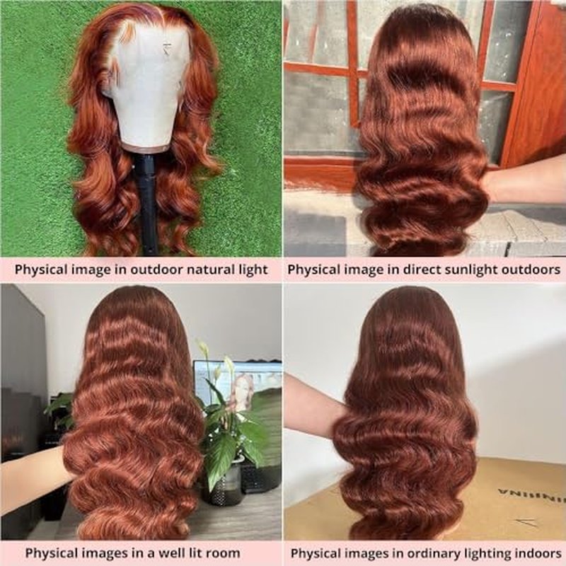 180% Density Reddish Brown 13x6 Lace Front Wigs Human Hair Pre Plucked 13x6 HD Transparent Body Wave Lace Front Wigs For Women Ginger 33# Colored Brazilian Virgin Hair Glueless Wigs Human Hair 18Inch