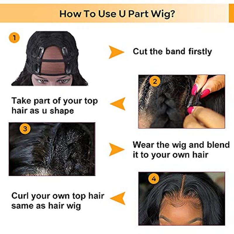 U Part Human Hair Wig Body Wave Drawstring Wig 180% Density U Part Wig Brazilian Virgin Human Hair wigs for Women Full Head Clip in Half Wigs Glueless No Leave Out Lace Front Wig Natural Color 18inch