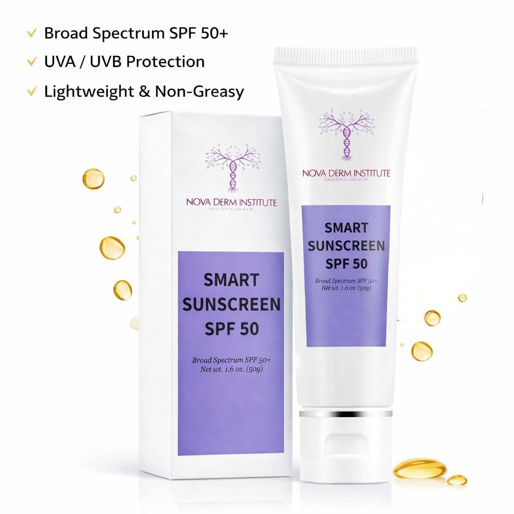 Nova Derm Smart Sunscreen SPF 50 - Clear Invisible Gel, Non-Comedogenic, Oil-Free | For All Skin Types (1 fl oz)