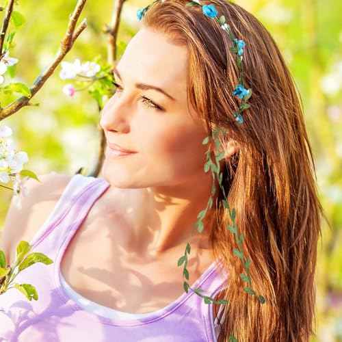 WILLBOND 48 Pcs Flower Headbands for Women Floral Garland Headbands Fairy Wreath Green Leaves Flower Headband Bulk for Women Wedding Festival Holiday Party Photography Props