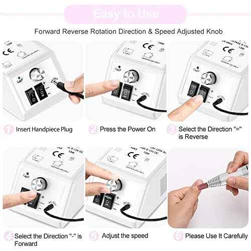 Professional Nail Drill Machine 20000RPM Efile Electric Nail Filer Kit for Finger Toe Nails, Acrylic Gel Nails Manicure Pedicure, with 6Pcs Nail Bits and 106Pcs Sanding Bands - White