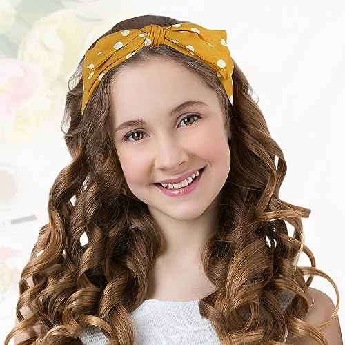 VOCOSTE Polka Dots Wide Bow Headbands, Fashion Hair Hoop with Bow Knotted, Yellow, for Girl Women