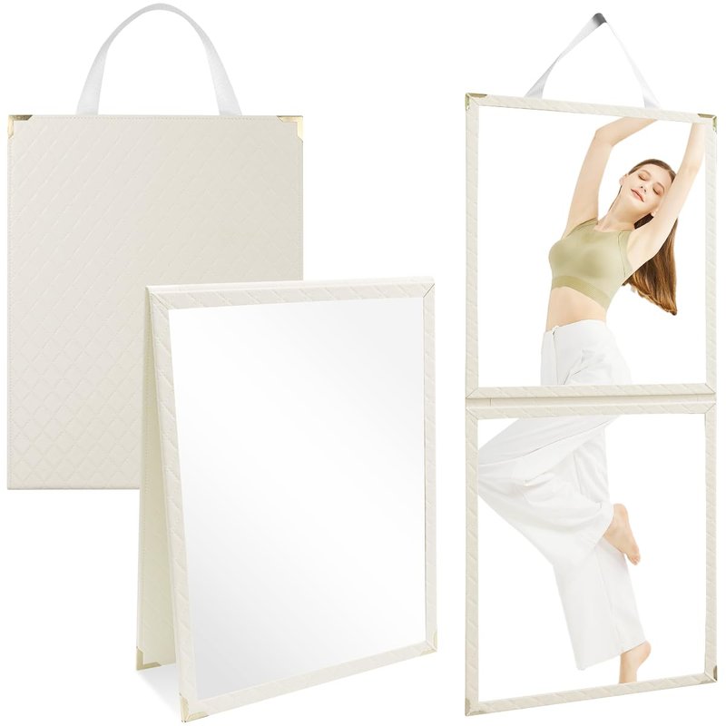 Layrslot Foldable Portable Full Length Mirror, Hanging Folding Mirror with Handle, Frameless Shatterproof Hanging for Camping, Travel, Dance, RV, Home Fitness, Gift (Black, 33x13 Inch)