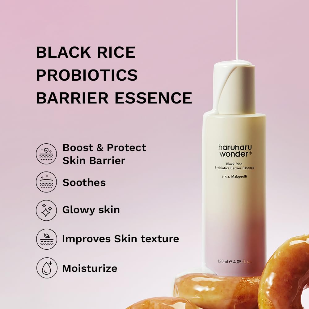 haruharu Wonder Black Rice Probiotics Barrier Essence 1 fl. oz, Travel Size, Skin Flooding & Layering, Strengthen Skin Barrier, Soothing, Plumping, Korean Skincare, Vegan