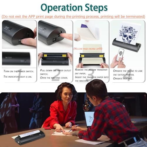Wireless Tattoo Transfer Stencil Printer, with Storage Case and 10Pcs Transfer Paper, Portable Tattoo Transfer Thermal Copier Machine, Compatible for iOS£¦Android Phone, iPad£¦PC