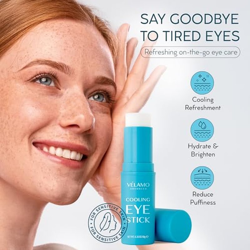 Cooling Eye Balm Stick with Caffeine: Under Eye Cream for Dark Circles Puffiness Eye Bags - Hyaluronic Acid Instantly Cooling, Hydrating & Brightening - Portable & Perfect for On-the-go Use 0.35 oz