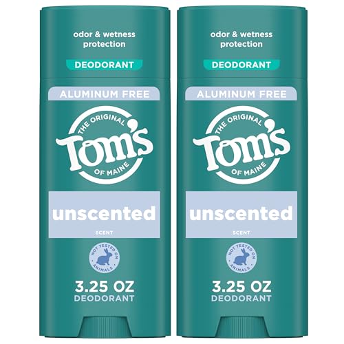 Tom¡¯s of Maine Unscented Aluminum Free Natural Deodorant For Women & Men | Goes on Clear | Odor & Wetness Protection | Naturally Derived and Moisture-Locking Ingredients | 3.25 oz (2 Pack)