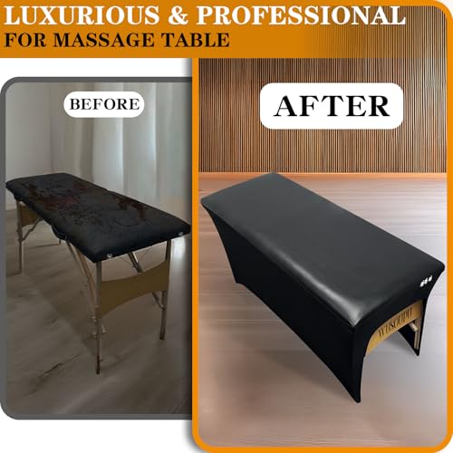 Wipeable Lash Bed Cover Massage Table Cover Waterproof and Reusable Wax Bed Cover for Esthetician, High Elasticity Vegan Leather Tablecloths for 6 FT Rectangular Table (Black)