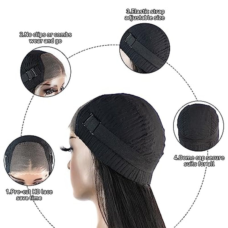 Wear and Go Glueless Bob Wig Human Hair Straight, 6x4 Pre-Cut HD Lace Front Glueless Wigs Pre-Plucked, Transparent Lace Closure Wigs for Women 180% Density 16 inch