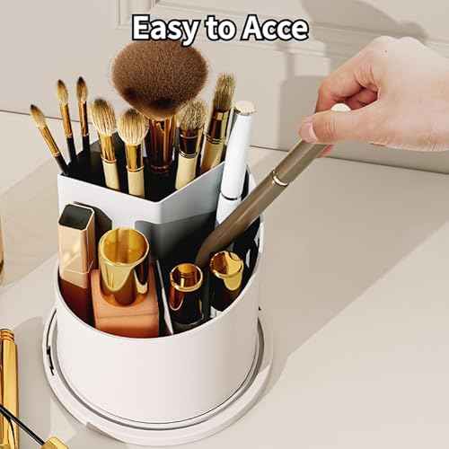 Makeup Brush Holder Organizer with 360¡Æ Rotating Lid Dustproof Makeup Brushes Organizer for Vanity Desktop Bathroom Countertop Clear Cover Easy Visibility (Black)