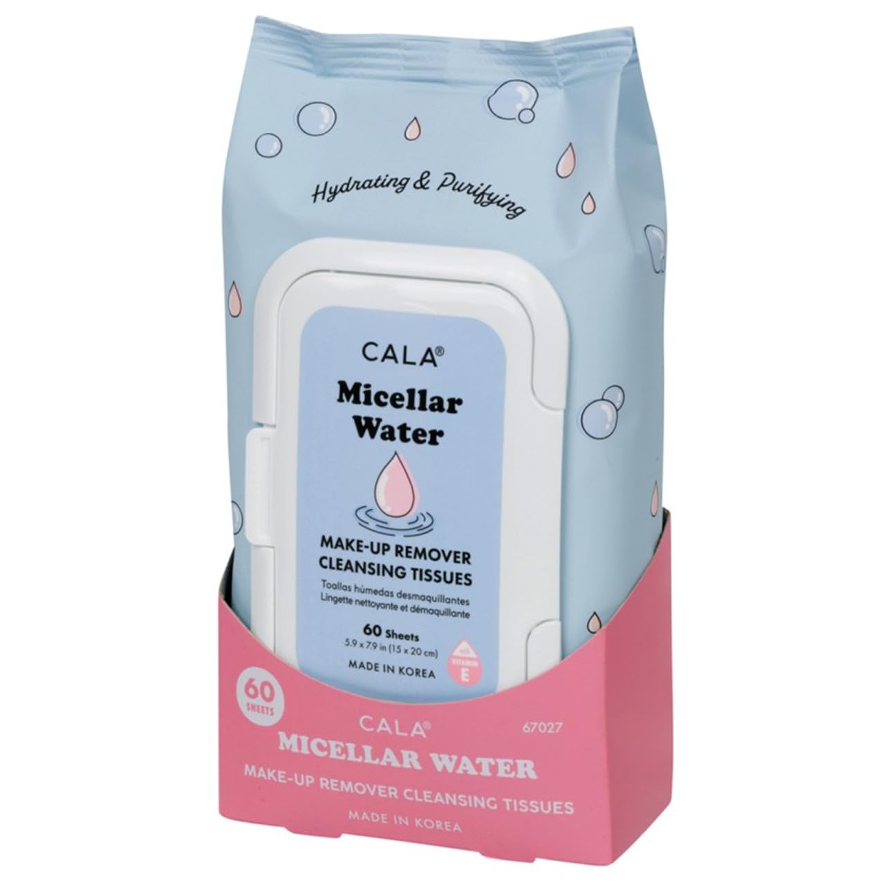 CALA Micellar Water Makeup Remover Wipes - Gentle Cleansing Tissues for Waterproof Makeup | 60 Sheets