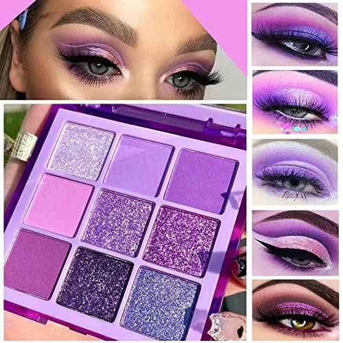 MAEPEOR Jam Purple Eyeshadow Palette 9 Colors Stunning Matte Glitter Eyeshadow Palette Longlasting Waterproof Shimmer Eye Shadow for Girls and Women (Set 3, Jam Purple)