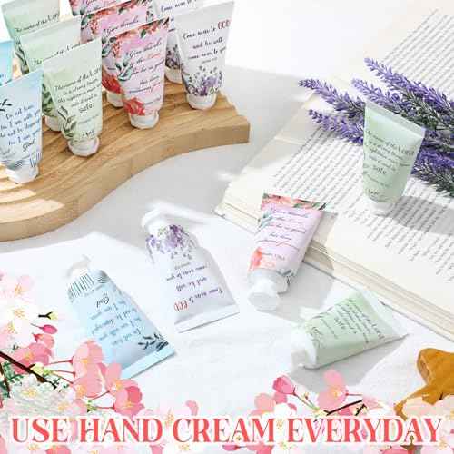 Landhoow 48 Pack Christian Hand Cream Bulk for Women Breast Cancer Accessories Bible Travel Hand Lotion Set Religious Back to School Bible Verse Gift for Church VBS School Teacher Wedding Homeless