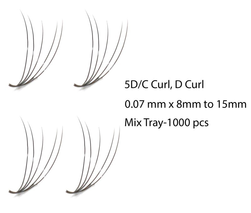 Lashmond 1000 Premade Fans Eyelash Extension Handmade Loose Volume Short Stem Eyelash Multiple Options 5D/7D Pre-made Fans 0.07mm Thickness C/D Curl 8mm-15mm Mixed Length Volume Eyelash Extensions mixed Length Eyelash in the tray (5D/D Curl)