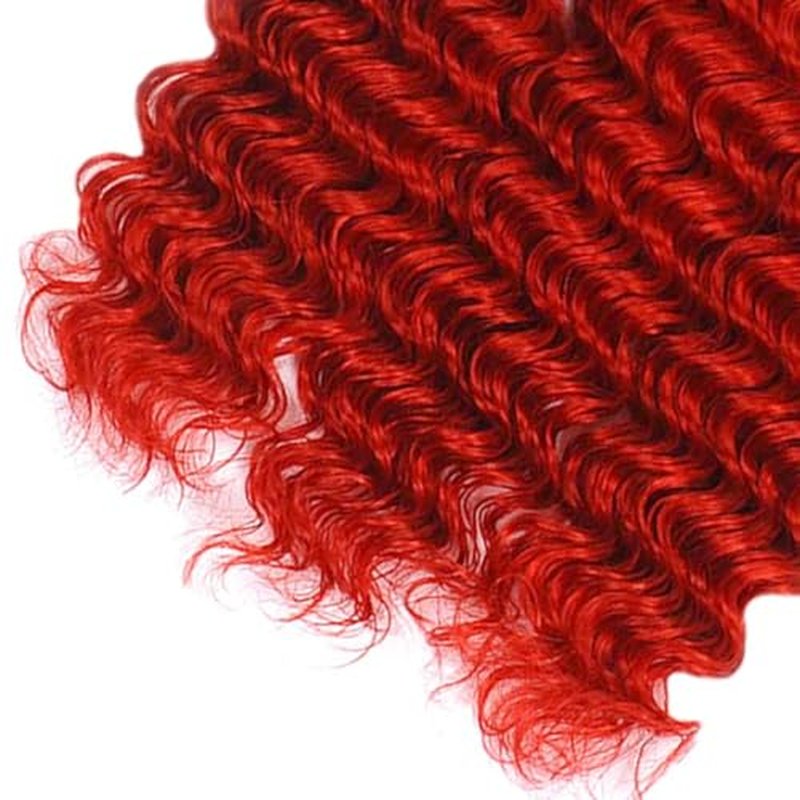 Red Bundles Deep Wave Bundles Human Hair 34 34 34 Inch Unprocessed Brazilian Virgin Hair Weave 3 Bundle Red Deep Wave Human Hair Extensions 50 Grams Per Bundle