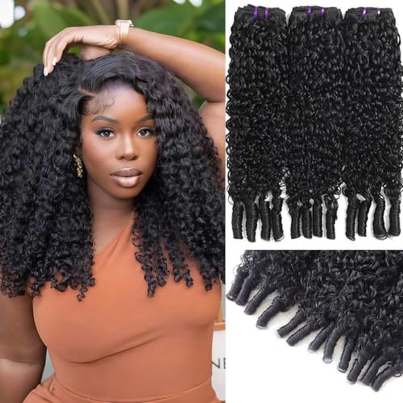 INFASHION 14A Burmese Curly Bundles Human Hair 14 16 18 Inches, 100% Unprocessed Virgin Curly Hair 3 Bundles for Women, 3C4A Water Wave Human Hair Bundles with Spiral Curly End Natural Black Color