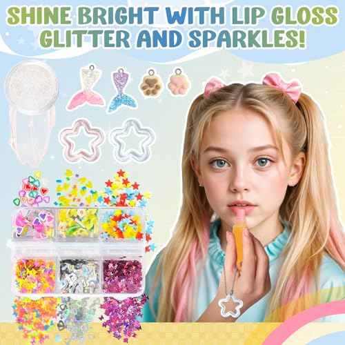 Make Your Own Lip Gloss Kit, JCOOS Lip Gloss Making Kit, 94PCS Fun Keychain DIY Lipgloss Sets for Girls, Flavored Moisturizing Glitter Lip Kit, Kids Lip Gloss, Tween Girls Trendy Stuff Christmas Gifts