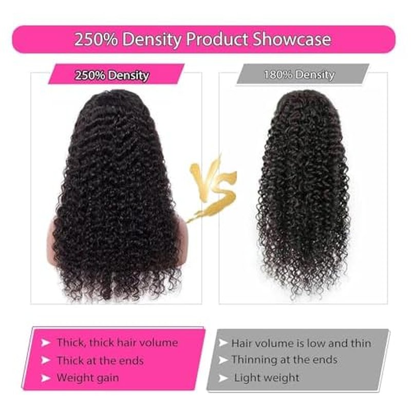 250 Density Deep Wave Lace Front Wigs Human Hair Curly Wig Wet and Wavy Lace Front Wigs Pre Plucked Frontal Wigs 26 Inch 100% Real Human Hair No Synthetic No Tangle No Shedding Triple Lifespan 3X