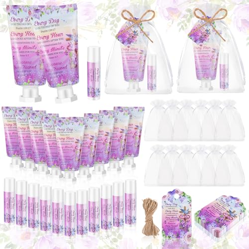24 Sets Christian Hand Cream and Lip Balm Gift Set Christmas Christian Gift for Women Travel Size Hand Lotion Bible Verse Lip Balm Bulk for Baby Bridal Shower Mom Holiday Gift(Cross)