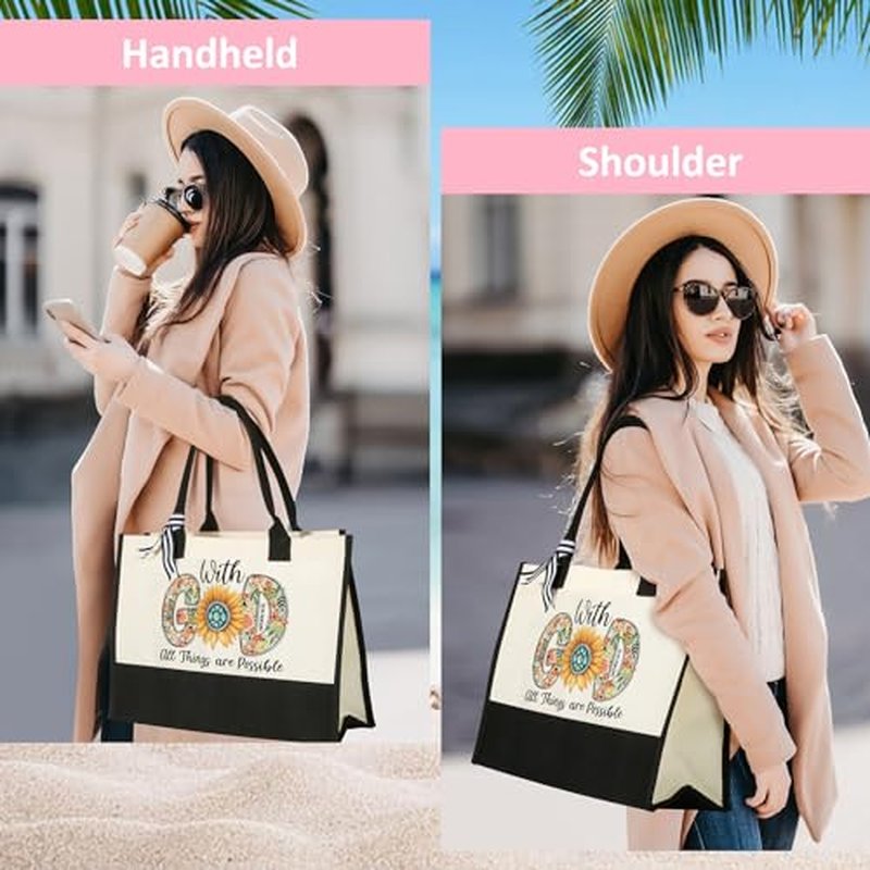 Christian Gifts for Women, Canvas Tote Bag with Makeup Bag