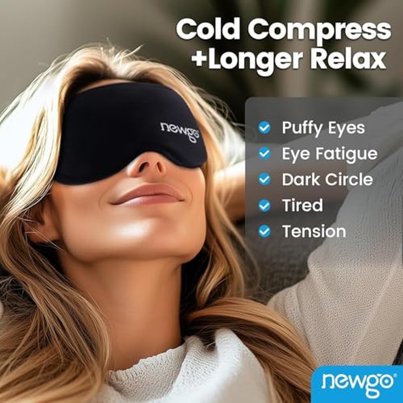 NEWGO Cooling Gel Eye Mask 3D Soft Cold Eye Mask, Eye Ice Pack with Zero Eye Pressure Hot Cold Therapy Blackout Sleep Mask for Puffiness, Dark Circles, Dry Eyes, Headaches and Stress Relief
