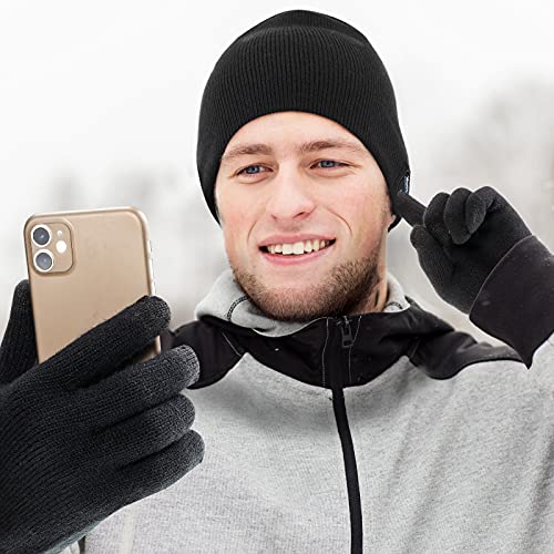 Honoson 4 Pieces Beanie Hat for Men Compatible with Bluetooth Winter Wireless Music LED Light Hat with Gloves for Men Women Sports Gifts (Black, Grey)