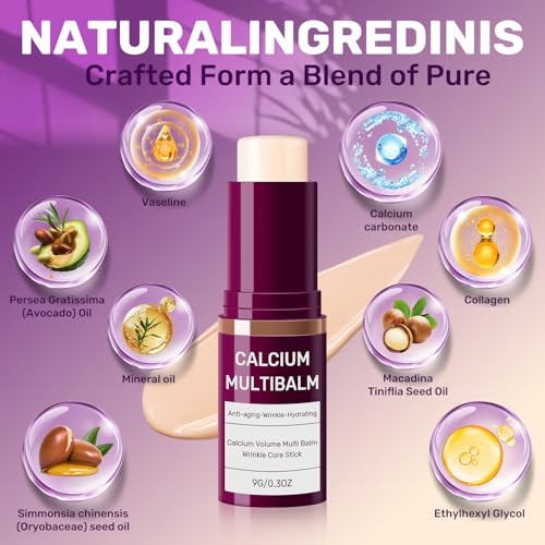 3pcs Calcium Multi Balm,Calcium Volume Multi Balm,Korean Collagen Moisturing Stick, Wrinkle Core Stick,Anti-aging, Hydrating, Almond & Vitamin E for Lip Balm Eye Cream Neck