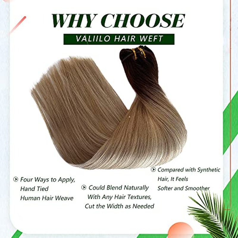 Sew in Hair Extensions Human Hair Double Weft Balayage Brown to Blonde Highlights Natural Hair Weave Bundles for White Women Silky Straight Remy Hair Extensions Sew in Hair Weft 24 Inch 120G