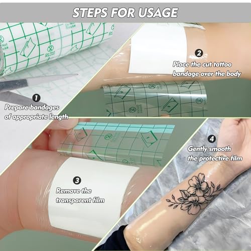 Rayyl Tattoo Aftercare Bandage Second Skin Covers Roll 6" x 2 Yard - Tattoo Waterproof Film Aftercare Bandage Waterproof, Second Skin Cover up Tape Transparent Film Healing Protective (6" x 2 Yard)