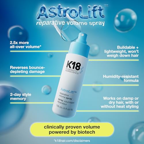 K18 AstroLift¢â Reparative Volume Spray, 2-Day Hair Thickening + Hold For Thin, Fine, Fragile Hair, Non-Sticky, Non-Crunchy, Humidity-Resistant Volumizing Spray