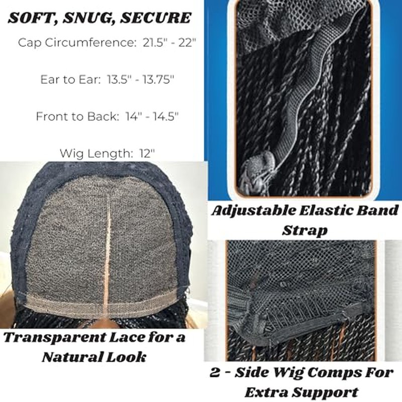 Twisted Wigs, 12-Inch Micro Million Twist Braided Wig - Light, Soft Braid Wigs for Black Women with Glueless 4X4 Lace Closure - No Tangle Synthetic Braids - Black 1