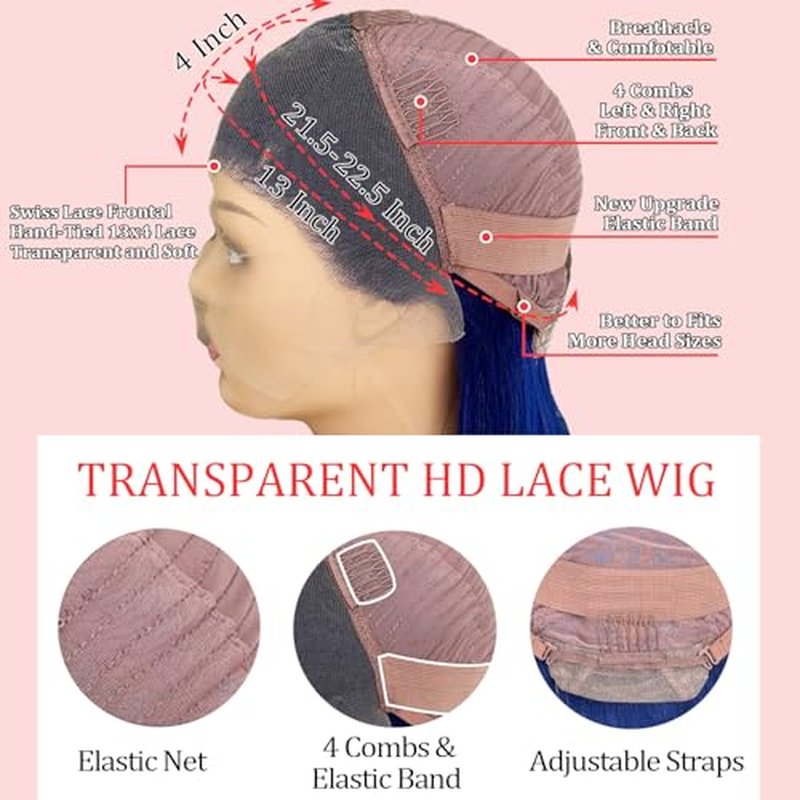 PANDA ANGEL Blue Lace Front Wigs Human Hair Straight 13x4 Hd Transparent Lace Frontal Wigs Wear and Go Glueless Navy Blue Wigs Human Hair for Black Women Colorful Dark Blue Lace Front Wig 26 Inch