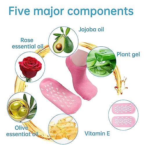 Moisturizing Socks, 2 Pairs Moisturizing Gel Socks£¬Soft Feet Moisturizer Spa & Pedicure Socks for Dry Cracked Heels, Calluses,Gel Spa Socks for Repairing (Blue&Pink)