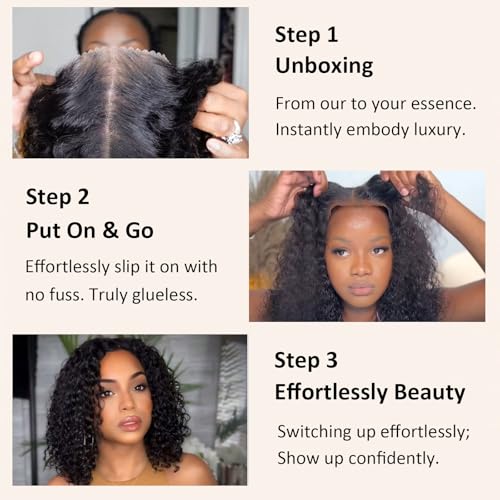 yosly Wear and Go Glueless Wig Human Hair Pre Plucked Pre Cut Deep Wave Bob Wig Human Hair Lace Front Wigs for Black Women Upgraded 4x4 Lace Closure Wigs Human Hair for Women 12 INCH (Natural Color)