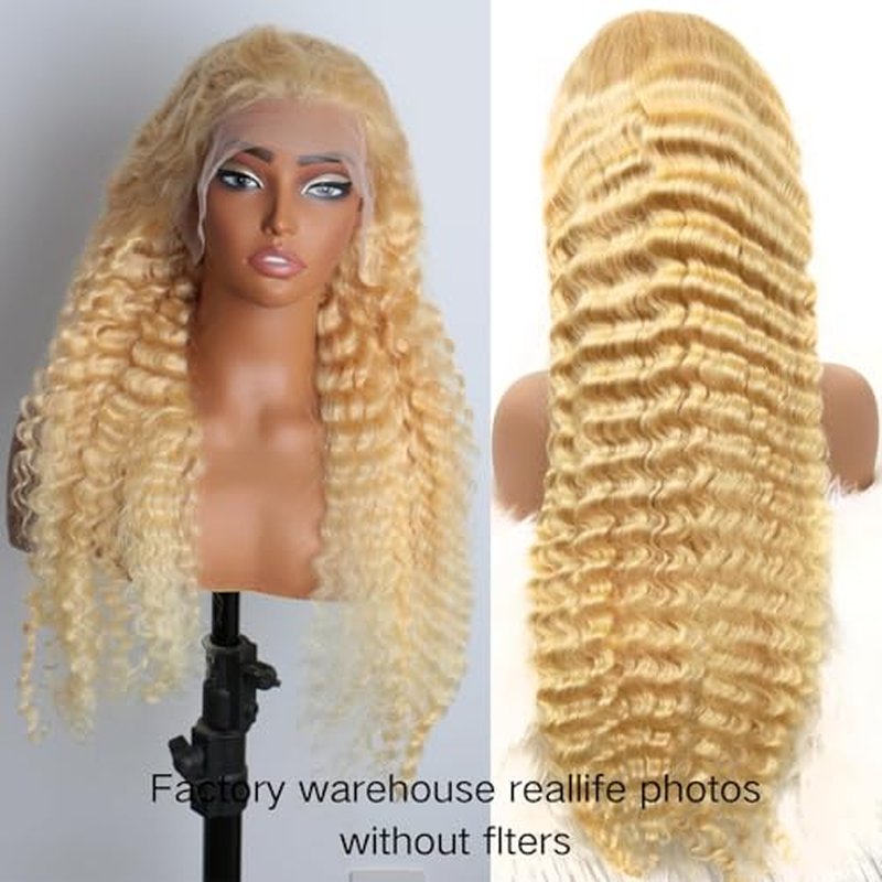 613 13x6 Lace Front Wig Human Hair 20 Inch Blonde Wig Human Hair 613 Deep Wave HD Lace Front Wigs 200% Density Pre Plucked With Baby Hair for Women