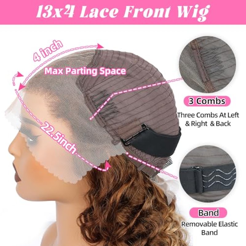 18 inch Highlight Deep Wave Wig Human Hair, Ombre Lace Front Wig Human Hair, Honey Blonde Highlight Wig Human Hair, Wet and Wavy Lace Front Wigs Human Hair Pre Plucked 180% Density
