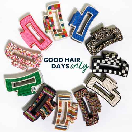 INK+ALLOY Beaded Hair Clips, Lola Large Statement Boho Cute Claw Clips for Women, Secure Hold for Thin & Thick Hair, Handmade Accessories for the Modern Bohemian, 3.5-Inches (Denim Blue)