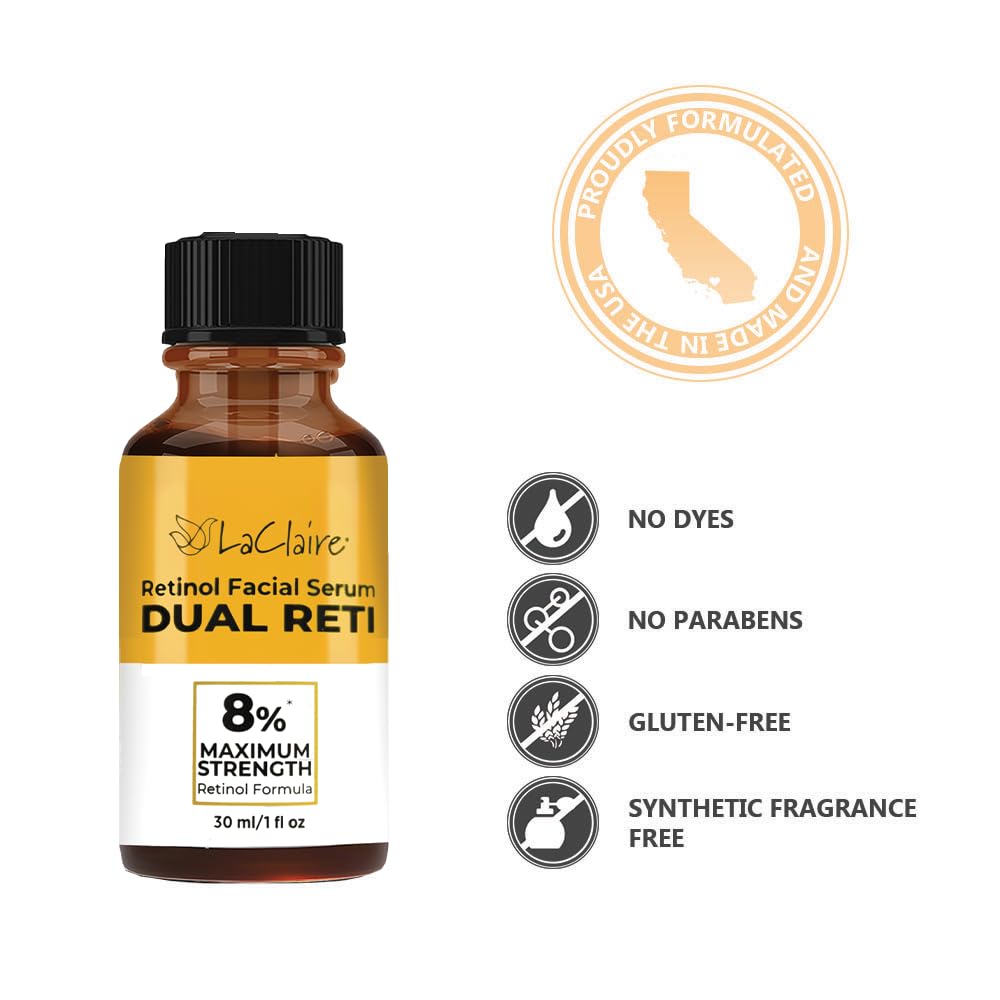 Laclaire Fresh Look, Same Ingredients 8% Complex Retinol Facial Serum – Anti-Aging, Brightening Neck & Facial Serum, Helps Nourish Skin with Lactic Acid, Vitamin A, & Retinyl Palmitate – 15 ml