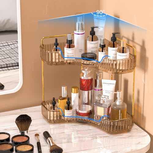 GTI 2 Tier Makeup Organizer, Large Capacity Bathroom Counter Organizer, Perfume Cosmetics Skincare Vanity Organizers, Dresser Countertop Organizer and Storage for Women (Amber)