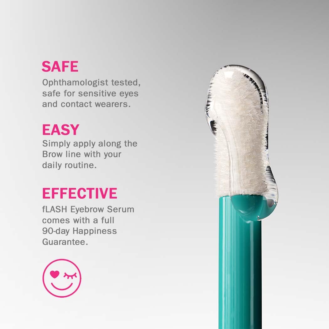 fLASH Eyebrow Serum for Bolder, Fuller, Thicker-looking Brows in 4-6 Weeks - USA Made, Conditions Brows, Safe for Sensitive Skin, Cruelty-free, Vegan, 3 Month Supply - 3mL (0.1 Fl Oz)