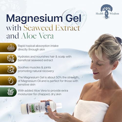 Health and Wisdom Pure Magnesium Gel with Seaweed Extract and Aloe Vera - Topical Muscle & Joint Relief- Natural and Pure Skin & Scalp Moisturizing - Enhanced Absorption - 128 Fl oz