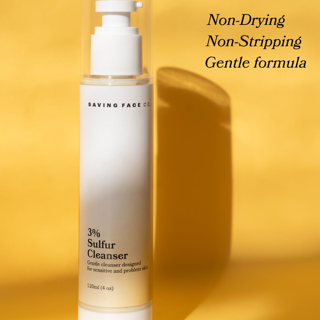 Saving Face Co. 3% Sulfur Cleanser - Gentle Facial Cleanser with Sulfur, Colloidal Oatmeal, Sweet Almond Oil + Glycerin for Perioral Dermatitis-prone & Rosacea-prone skin (4 Fl Oz)